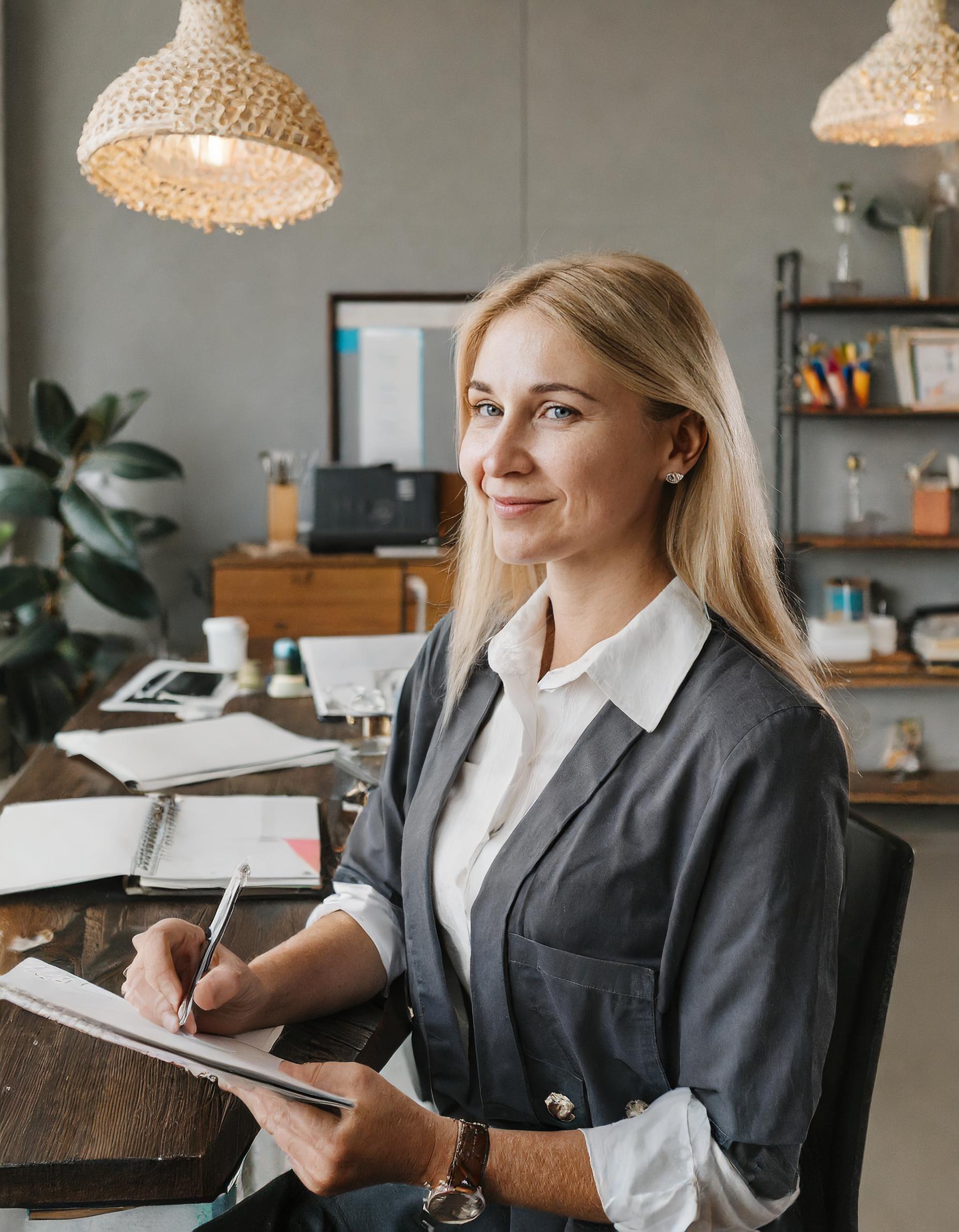 Person in klassischer Büroatmosphäre, konzentriert bei der Arbeit